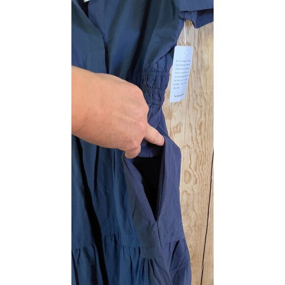 STITCHDROP Womens Tempe Cotton Tiered 100% Cotton Midi Dress Medium Blue SP NWT - Picture 7 of 12